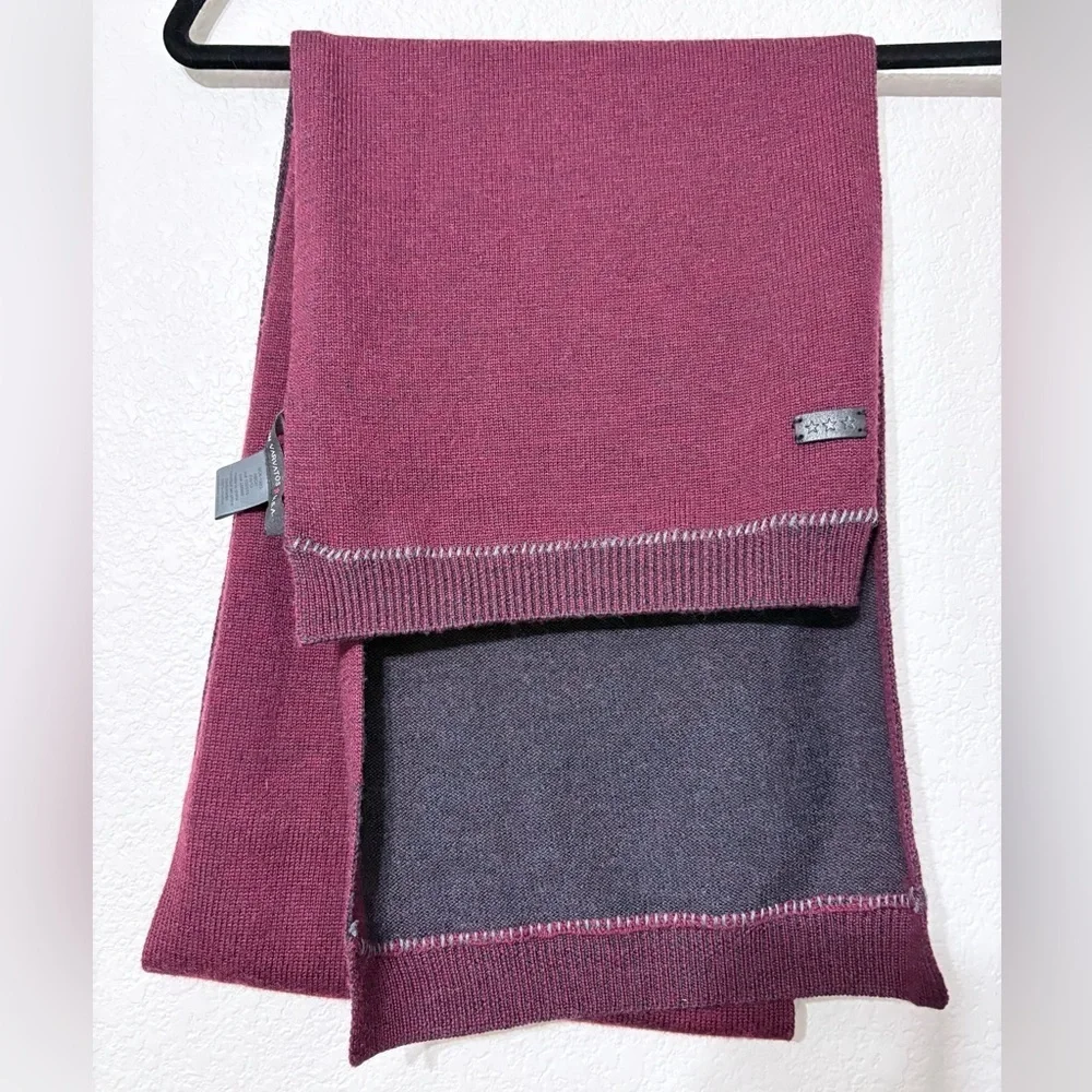 John Varvatos Mens Plated Pick Stitch Scarf Garnet/Cast Iron Merino Wool.